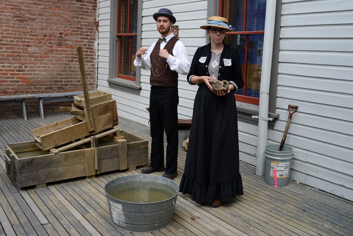 04A Two Volunteers Demonstrate Gold Panning Using A Sluice Box At Dawson City Yukon Museum